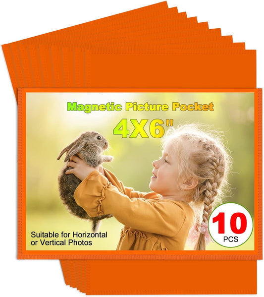 Orange Magnetic Picture Frame 4X6 for Refrigerator 10 Pack,Photo Magnets Sleeves