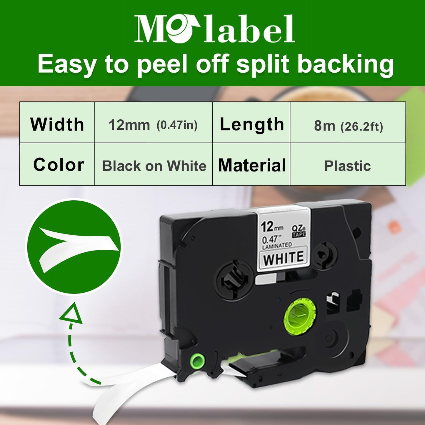 Label Tape Compatible with Brother Tze-231, 12mm 0.47" Black on White Laminated Tape for P-Touch Label Maker PT-D210 D220 H110 D410 P710BT H111 1070, 10 Pack