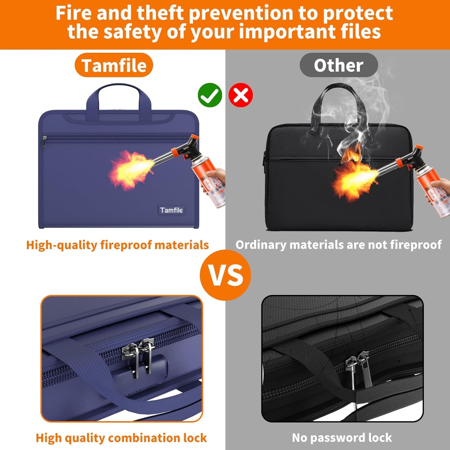 5200℉ Fireproof Accordion File Organizer with Lock, Thickened Document Organizer 13 Pocket with Zipper & Labels, Important Document Organizer, Expanding File Folder with Handle for Letter A4 (Blue)