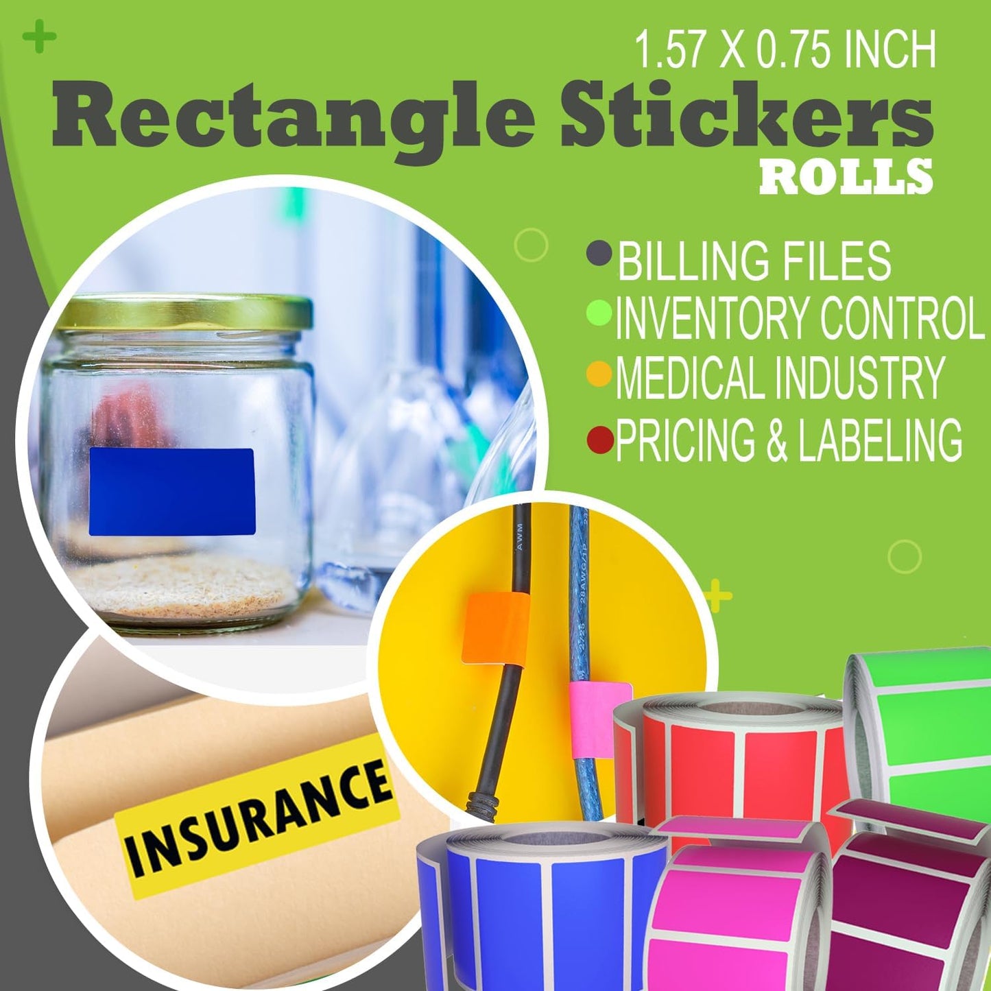 Small Color-Coding Label Roll 40mm x 19mm, 5 Rolls- 2500-Pack, Rectangular Labels Paper Sheets Bulk 1.57in x 0.75 in (Pastel Green) by Royal Green