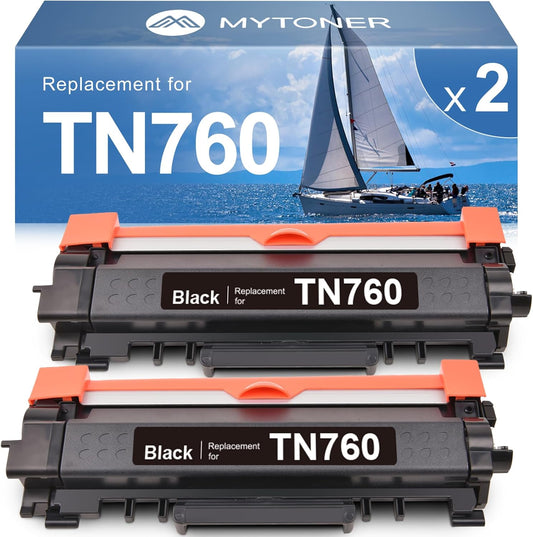 MYTONER Remanufactured Toner Cartridge Replacement for Brother TN760 TN730 TN-730/TN-760 Black High Yield for MFC-L2690DW MFC-L2710DW MFC-L2717DW HL-L2350DW HL-L2395DW MFC-L2750DW Printer, 2-Pack