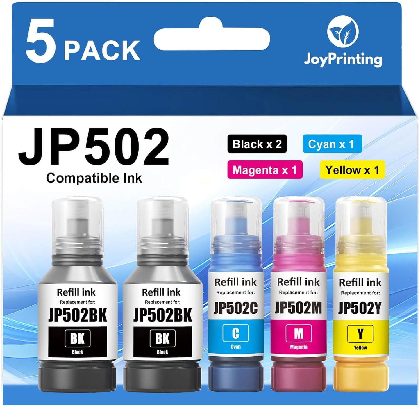 502 Ink Bottles Compatible 502 Ink Refill Bottles Work for ET-3850 ET-2850 ET-2760 ET-4850 ET-3760 ET-4760 ET-3750 ET-4750 ET-3830 ET-2700 ET-4750 ET-3700 ET-2750 (5 Pack)