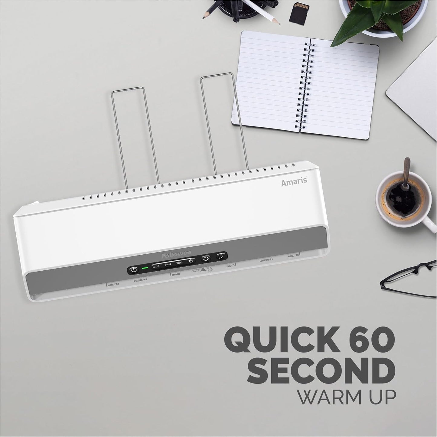 Fellowes Amaris 125 laminator Machine, School or Office use, 12.5 max Width, with 10 Jam Free Laminating Sheets