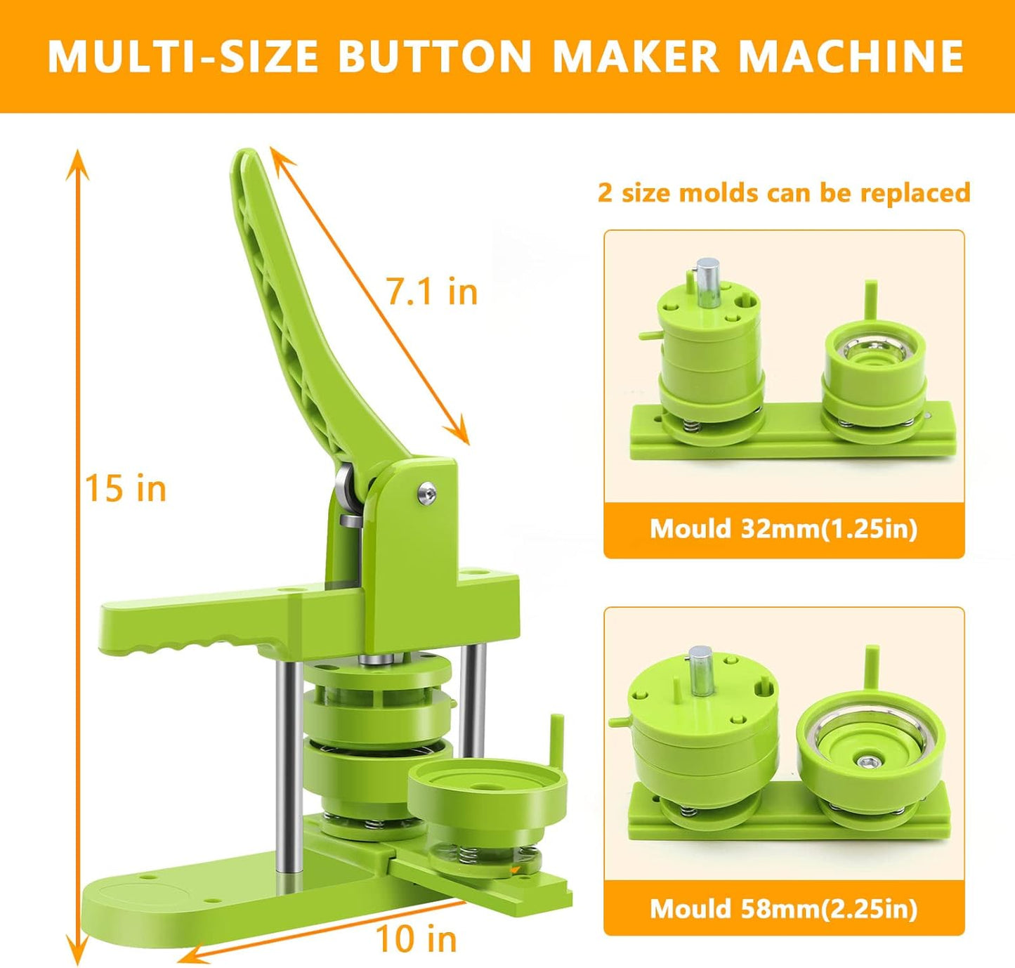 Button Maker Machine - Multiple Sizes 1.25in+2.25in, Kit for DIY Gifts, Button Press Machine with Free 200PCS 32-58mm Supplies & 2 Circle Cutter
