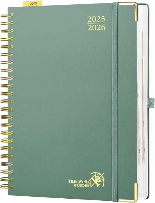POPRUN Academic Daily Planner 2025-2026 One Page A Day - [A4 Large Size 8.25" x 12" - Spiral Hard Cover], Appointment Book (July 2025 - June 2026) with Monthly Calendar - Midnight Green