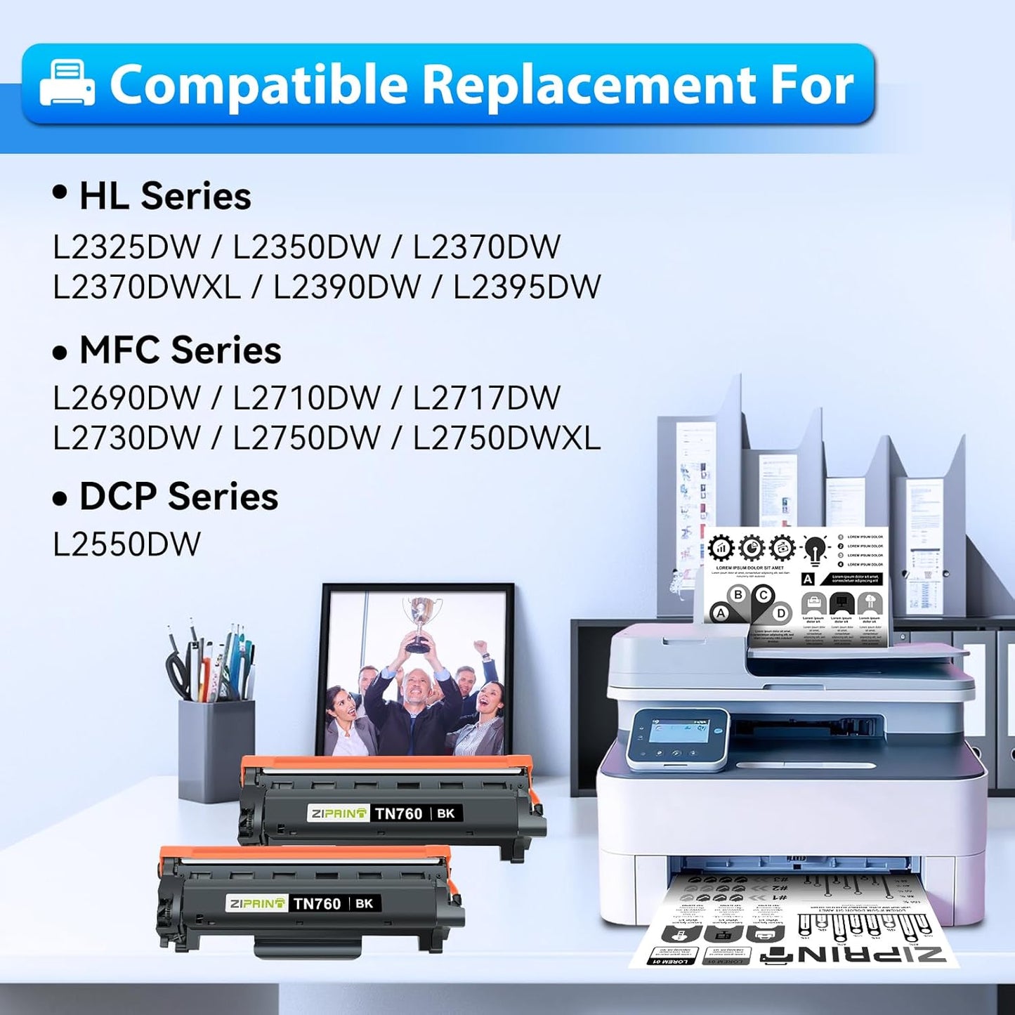 ZIPRINT TN760 Toner Cartridges Compatible Replacement for Brother TN760 TN-730 TN730 for MFC-L2710DW MFC-L2750DW DCP-L2550DW HL-L2350DW HL-L2395DW HL-L2370DW (Black, 4 Pack)