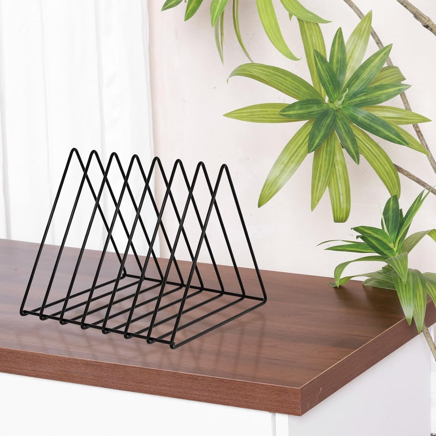 Urban Deco Triangle Desk Organizers Metal Wire Magazine Holder 7 Sections Decorative Organizer Vinyl Record Storage Office File Organizer For Desk - Black Magazine File Holder - Pack of 2