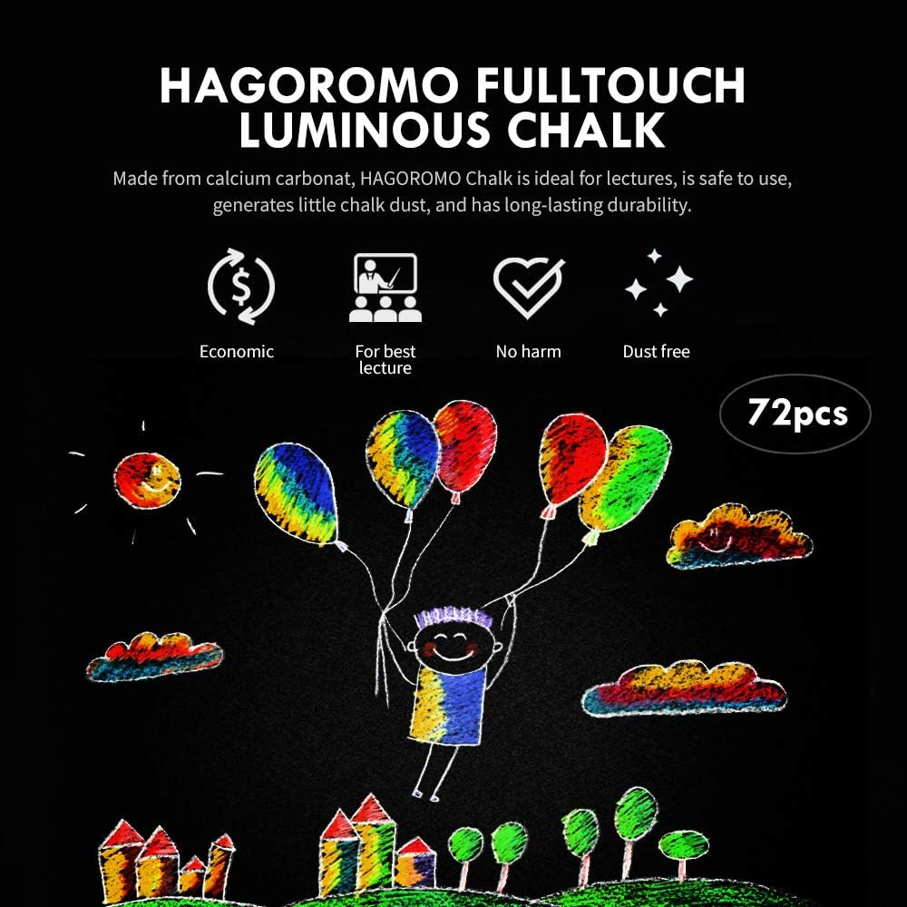 Hagoromo Fulltouch Luminous Chalk 1 Box, Non-Toxic, Dustless [72 Pcs/5 Color Mix]