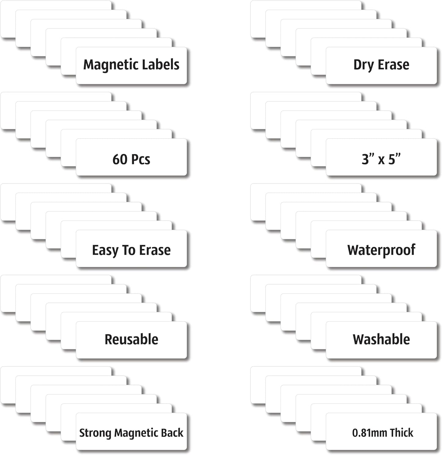 Magnetic Dry Erase Magnets Labels 3x1 inches, Reusable Name Tags, Organizing Schedules in Office/Classroom. Work on Fridge/White Board (White 60Pcs)