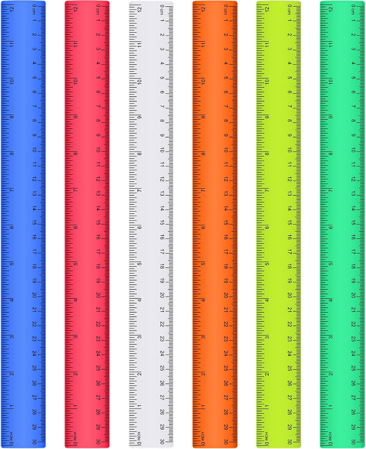 Zonon 6 Pcs 12 Inch Ruler Bulk Colorful Plastic Flexible Straight Metric Rulers with Centimeters and Inches Drafting Measuring Tool for Classroom School Students Education