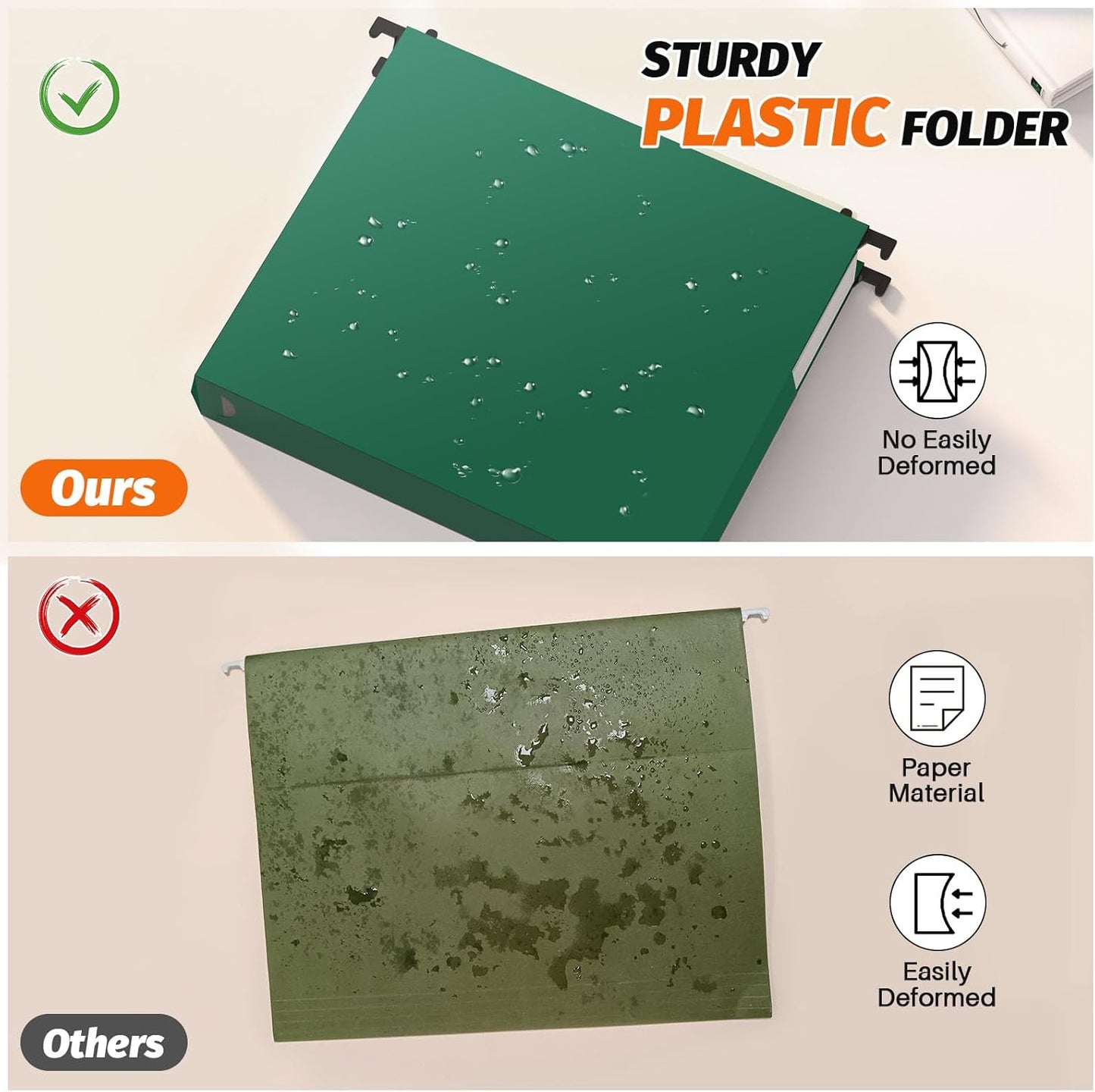 Extra Capacity Plastic Hanging File Folders,12 Pack Reinforced Expanding Hang Folder Letter Size,Accordian Pocket,Heavy Duty 2 Inch Expansion,Hanging Folder Organizer for Office Home,Green