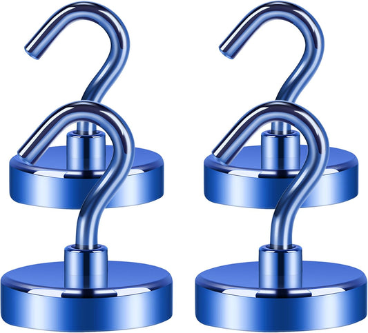 Neosmuk Magnetic Hooks Heavy Duty,Strong Magnet with Hook for Fridge, Super Neodymium Extra Strength Industrial Hooks for Hanging, Magnetic Hanger for Toolbox, Cruise, Grill(Navyblue,4 Pack)