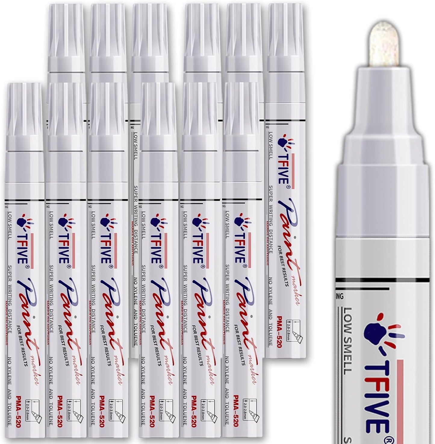 White Paint Pens Markers - 12 Pack Oil Based Permanent Marker, Medium Tip, Never Fade, Quick Dry, Waterproof Paint Pen for Rocks Painting, Wood, Fabric, Plastic, Canvas, Glass, Metal