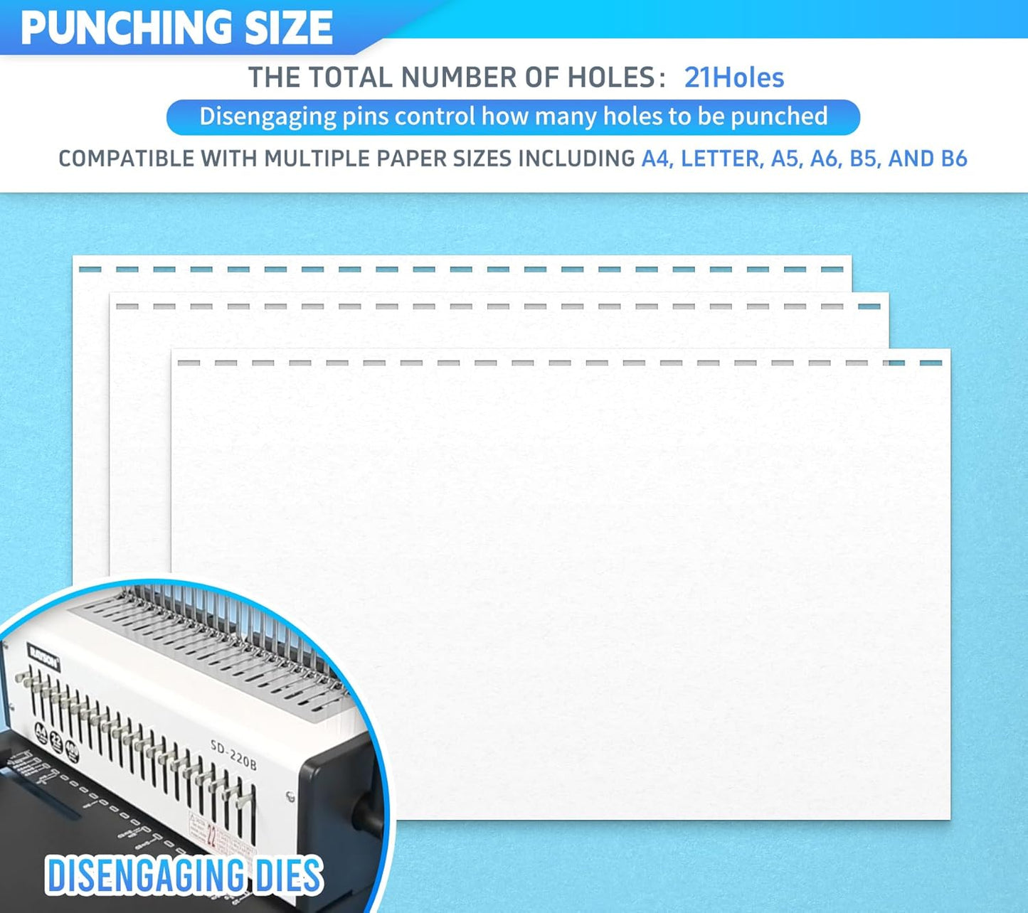 Rayson SD-220B Binding Machine, 21 Holes Comb Binding Machine, Max. Punch 20 Sheets & Binding 400 Sheets