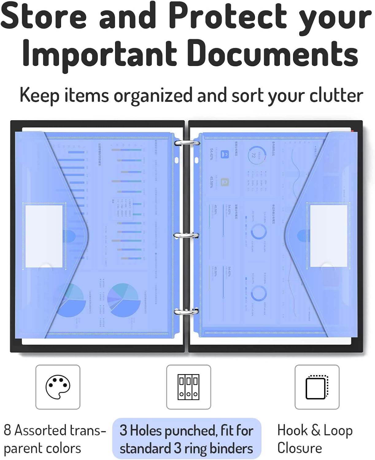 Forvencer Binder Pocket, 24 Pack Super Heavyweight Poly Binder Pocket with Tight Closure, Binder Folders Side Loading, 3 Ring Binder Pocket, Binder Dividers with Pockets, Letter Size, Assorted Colors