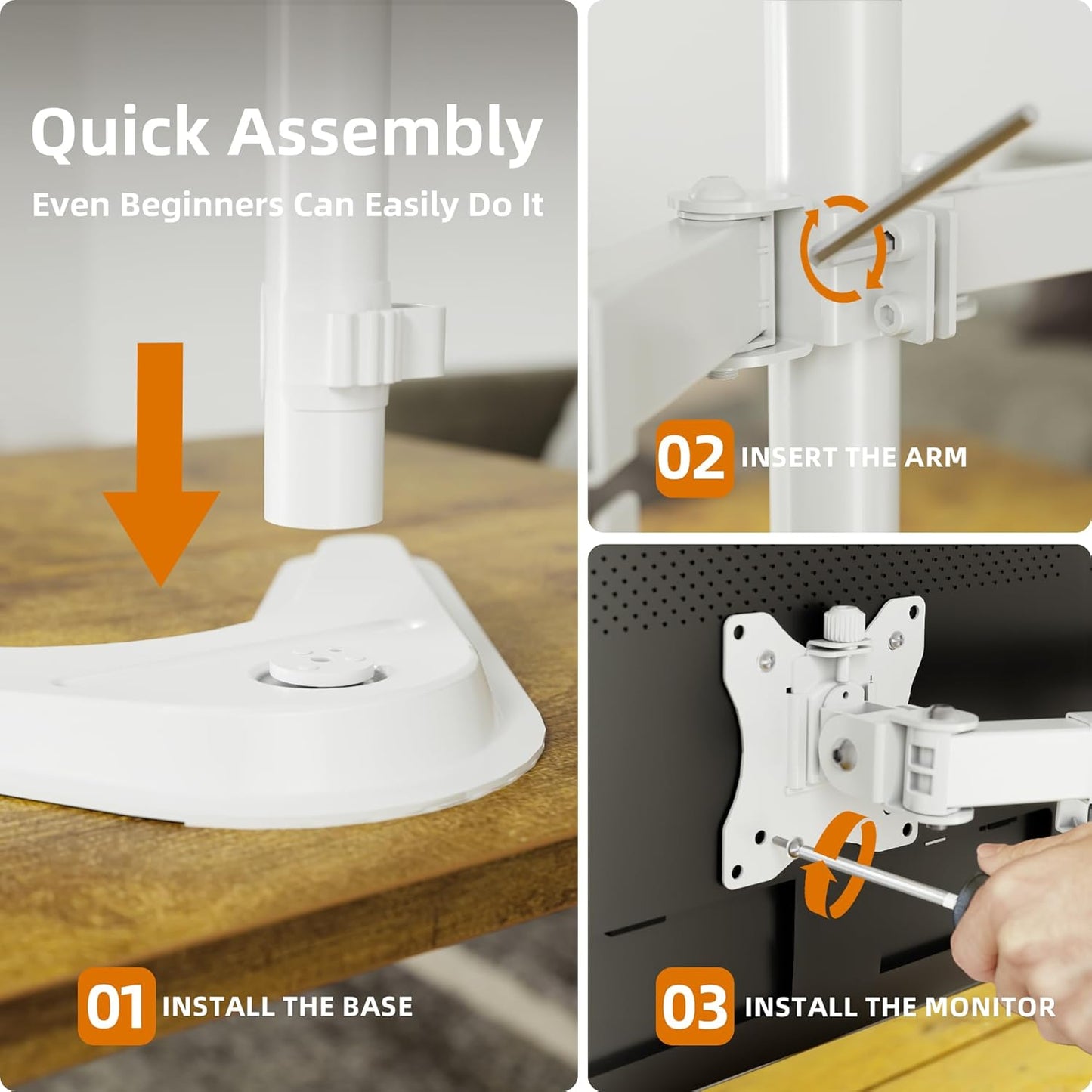 Claiks Dual Monitor Mount, Ergonomic Adjustable Monitor Arm for Max 32 inch Screens, Adjustable Computer Monitor Stand up to 40 lbs, VESA Mounting Holes 75&100mm, White