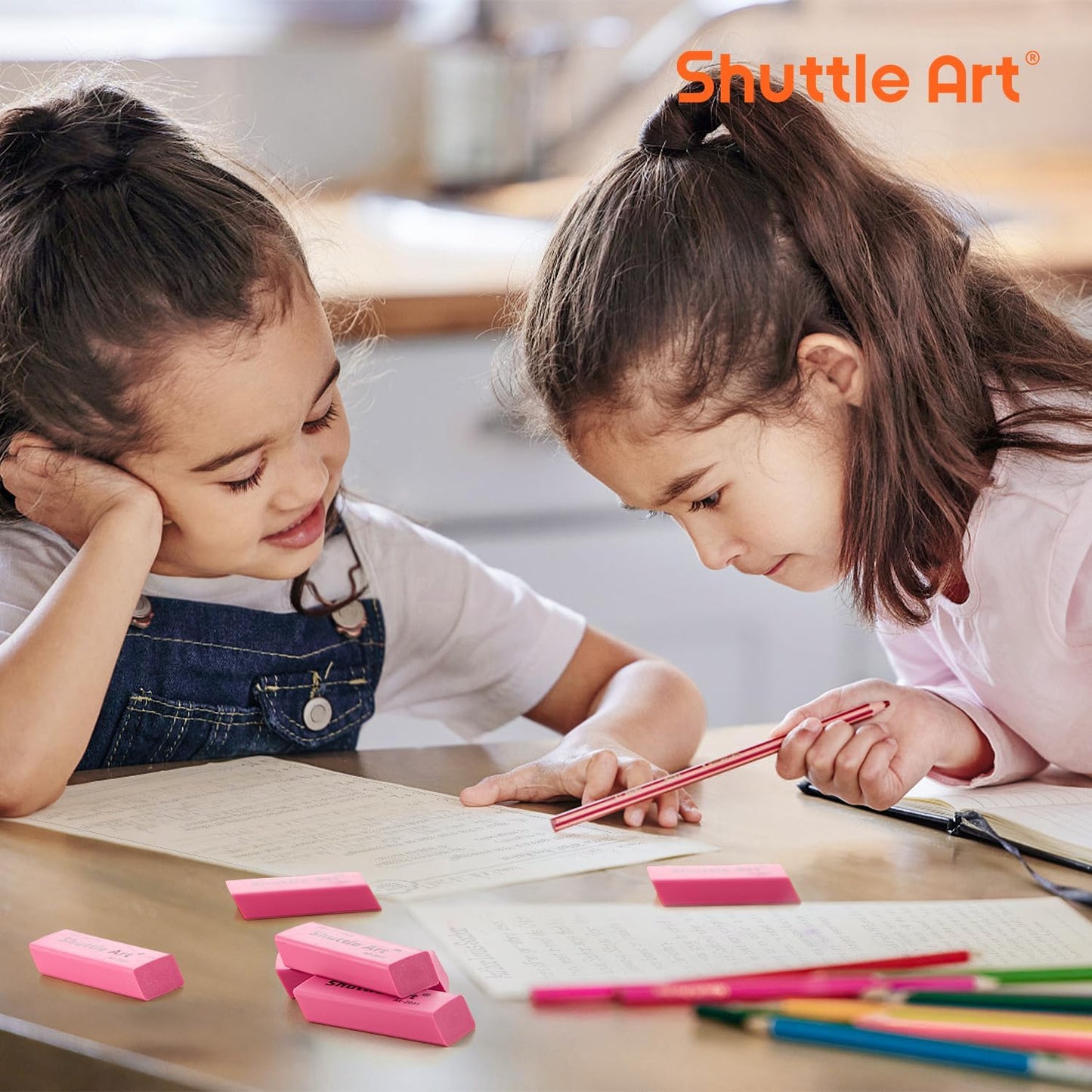 Shuttle Art Pink Erasers, 200 Pack Bulk for School, Office, Latex-Free Soft Erasers for Kids, Teachers as School Supplies