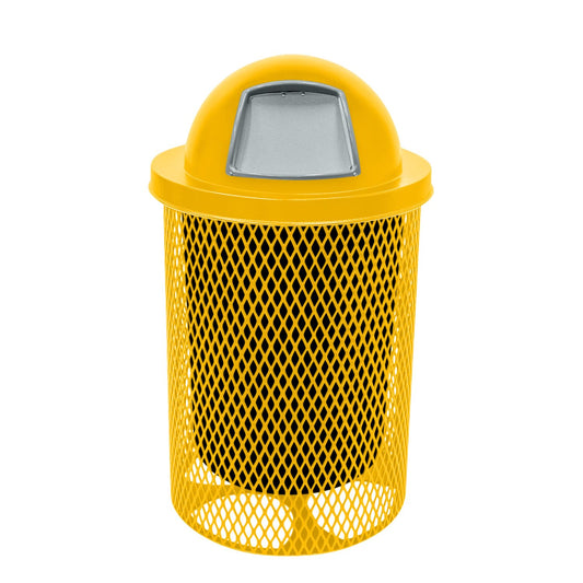 RDT-YEL Heavy Duty 32 Gallon Round Trash Receptacle, Liner Included, Yellow with Yellow Steel Dome Top, Made in America