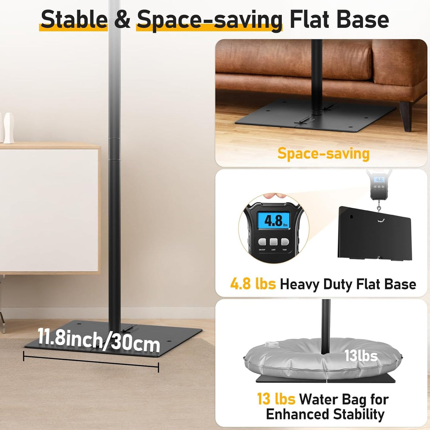 EMART Outdoor Projector Screen with Stand, 120 Inch Portable Projector Stand Indoor 16:9 4K HD Rear Front Movie Screen with Heavy Flat Base for Backyard, Party, Night(Include Water Bag, Carry Bag)