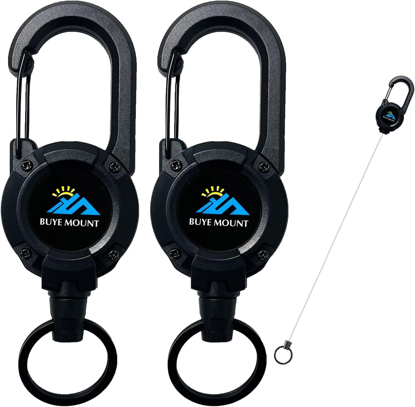 Retractable Keychain Heavy Duty 2Pack, Multitool Carabiner Badge Holder, Retractable Keychain Clip Id Holder, Upgraded 58cm Stainless Steel Cord Black