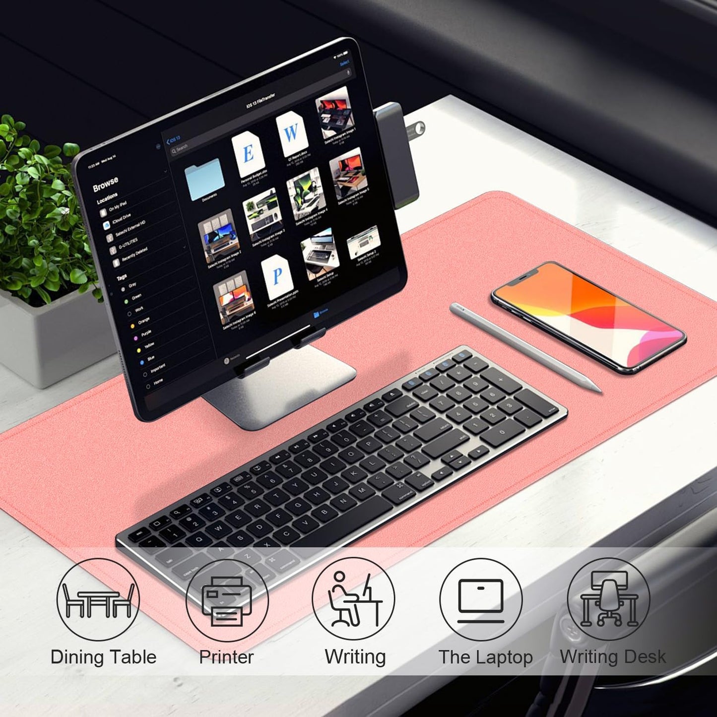 Sweet Pink Leather Desk Pad, 47.2'' x 23.6'', Suede Base Sewing Desk Blotter, Non-Slip Office Mat, Waterproof Writing Pad for Home and Office