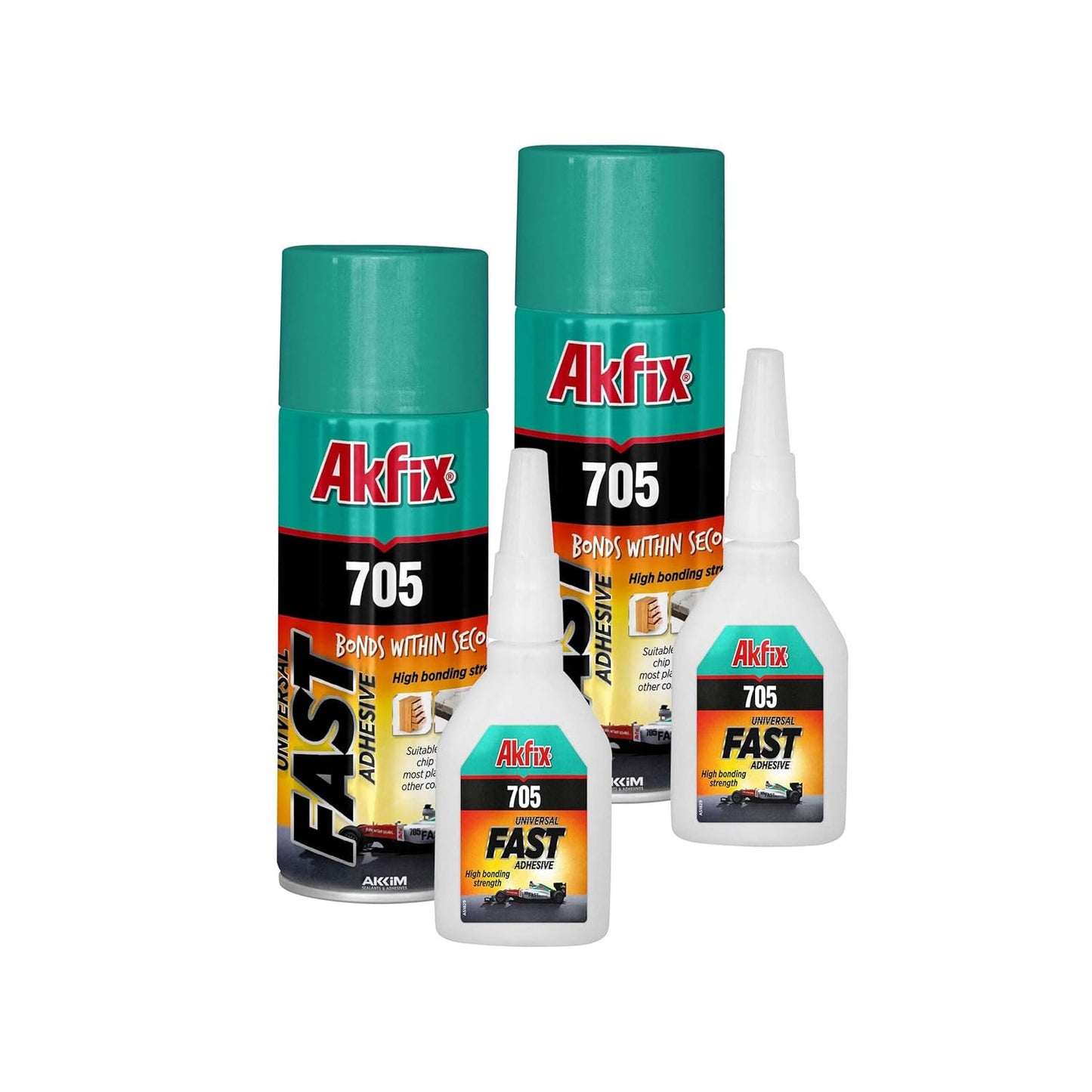 Akfix 2-Pack 400ml 705 Fast Adhesive CA Glue (3.50 oz.) with Activator (13.50 fl oz.) Clear Super Glue Adhesive and Accelerator Spray - 2 Pack