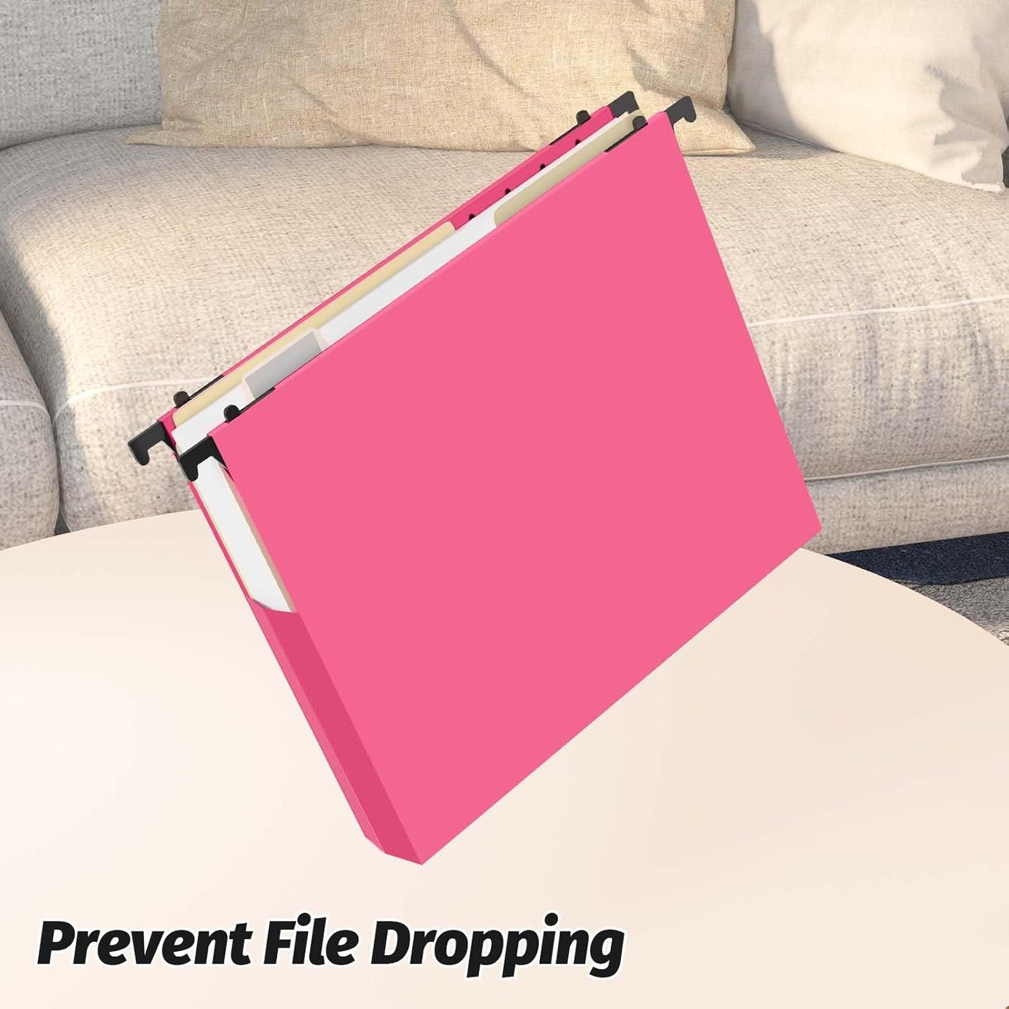 Extra Capacity Plastic Hanging File Folders,12 Pack Reinforced Expanding Hang Folder Letter Size,Accordian Pocket,Heavy Duty 2 Inch Expansion, Hard Hanging Folder Organizer for Office Home,Pink