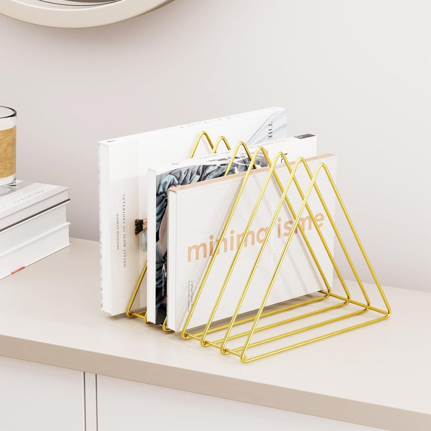 Urban Deco Triangle Desk Organizers Metal Wire Magazine Holder 7 Sections Decorative File Folder Organizer Vinyl Record Storage Office For Desk - Gold Magazine File Holder - Pack of 2