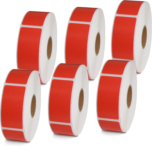 BETCKEY - 1" x 2" Barcode & Address Labels Compatible with Zebra & Rollo Label Printer,Premium Adhesive & Perforated [Red, 6 Rolls, 4500 Labels]