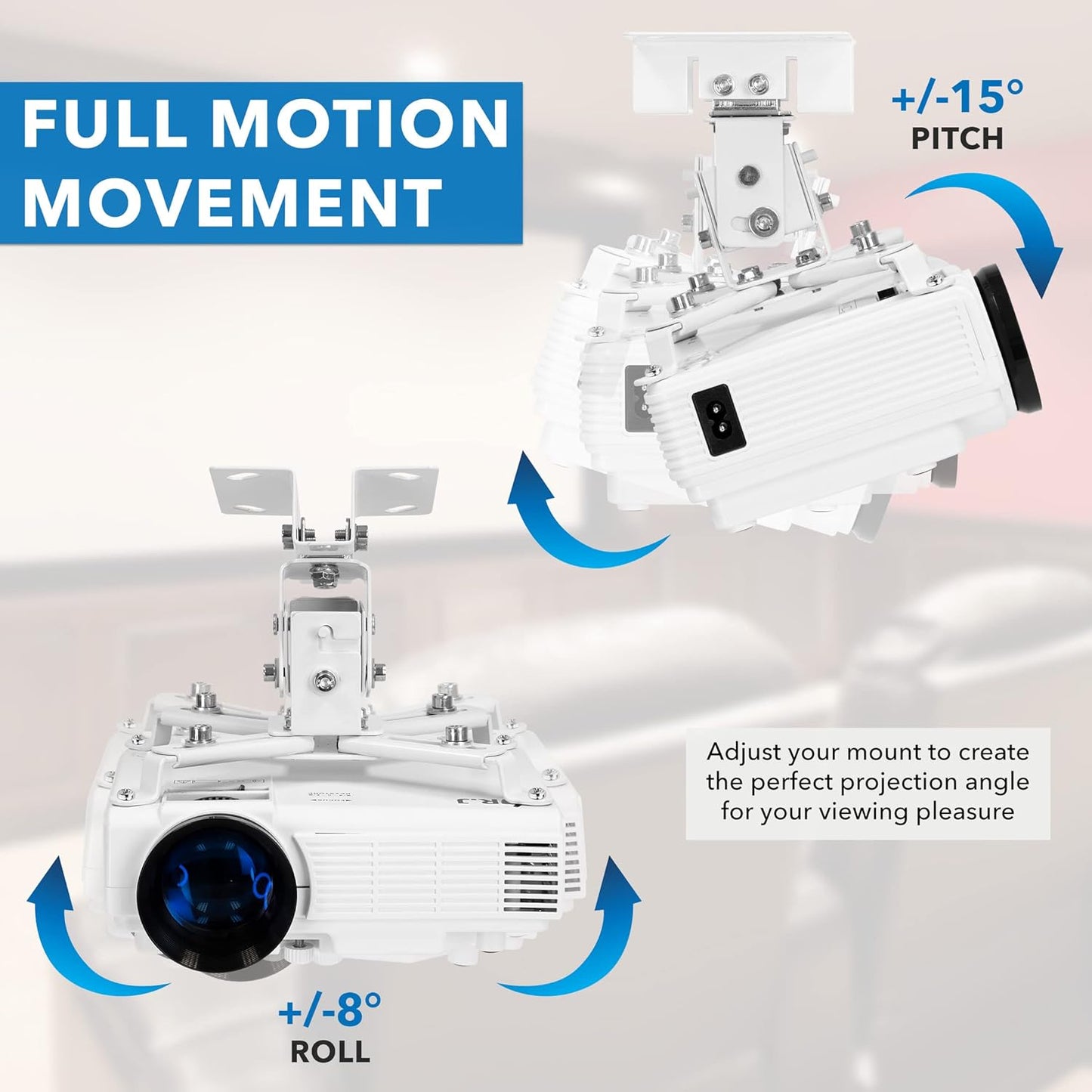Mount-It! Wall or Ceiling Projector Mount with Universal LCD/DLP Mounting for Epson, Optoma, Benq, ViewSonic Projectors, 44lb Load Capacity, White