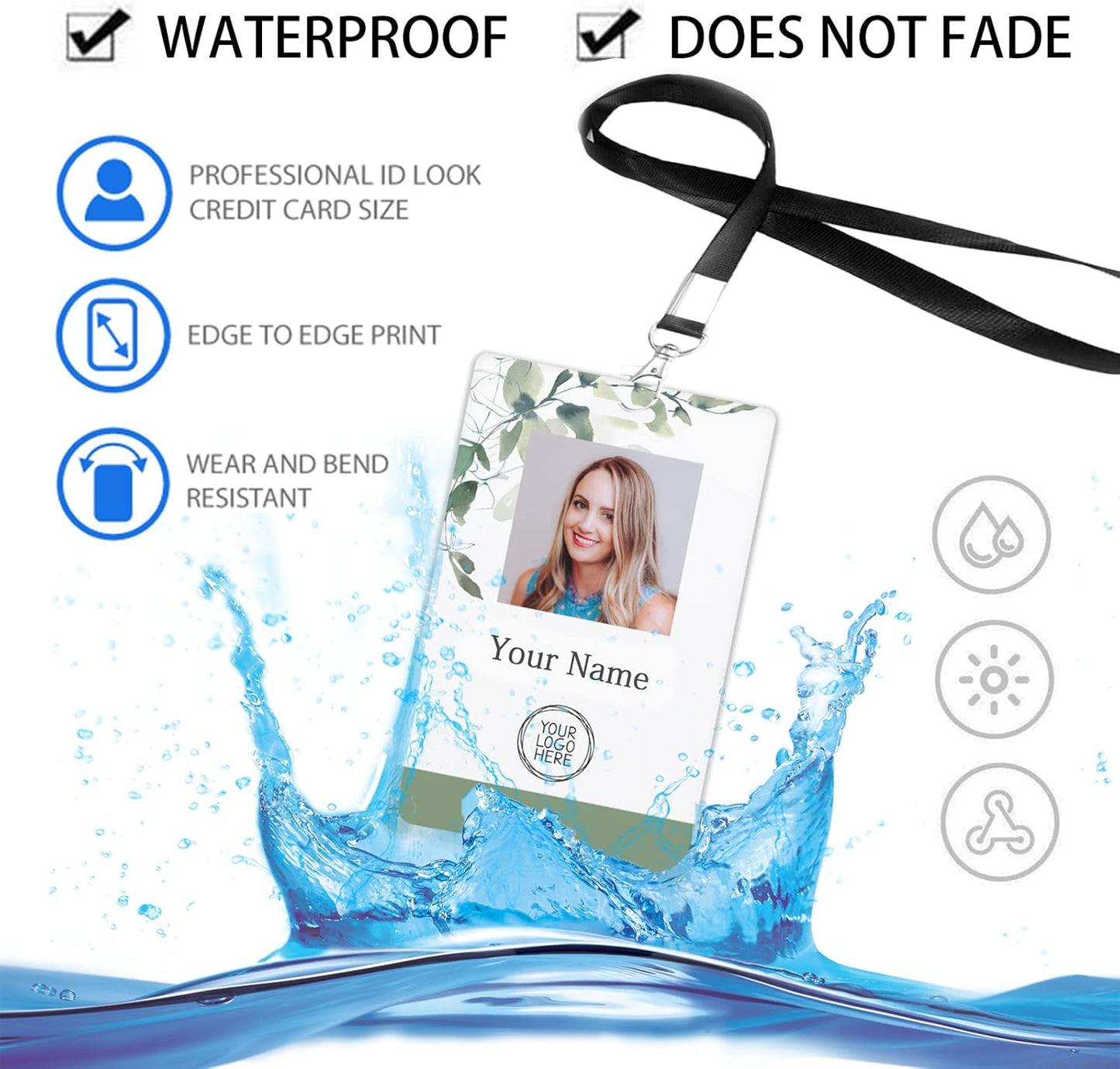 Custom Id Badge, Personalized Employee Photo Identification Card with Lanyard, Durable ID Card for Office Worker Doctor Nurse Student-Vertical-Template7