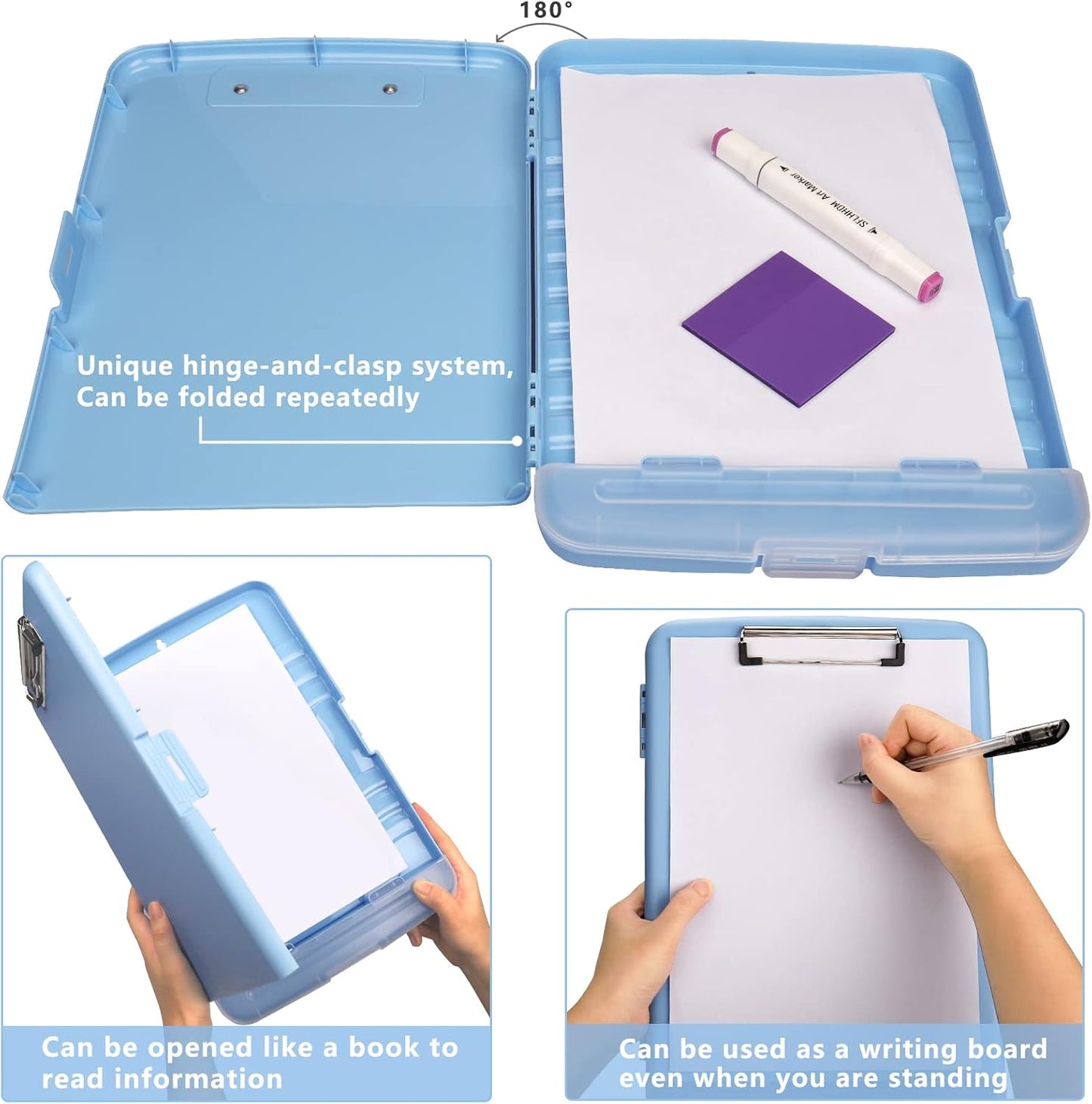 Clipboard with Storage, A4 Binder Nursing Clipboards with Pen Holder, Heavy Duty Storage Clipboard with Low Profile Clip, Clipboards Folder Side-Opening, Smooth Writing Clip Board (Lake Blue)