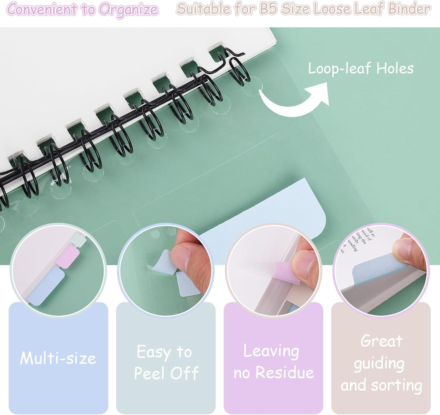 475 PCS Sticky Tabs, 10 Sheets, 3 Sizes Divider Tabs Stickers, Writable Index Tabs, Repositionable Tape Flags for Books, Binders and File Folders