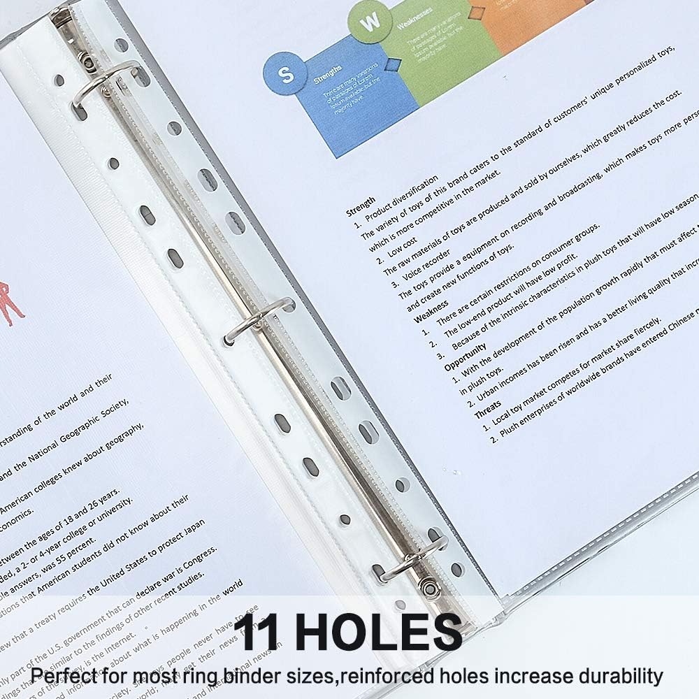 Sheet Protectors, HERKKA 600 Pack Upgrade Clear Plastic Page Protectors Sheet Reinforced 11-Hole Fit for 3 Ring Binder Fits Standard 8.5 x 11 Paper, 9.25 x 11.25 Top Loaded, Non-Acid
