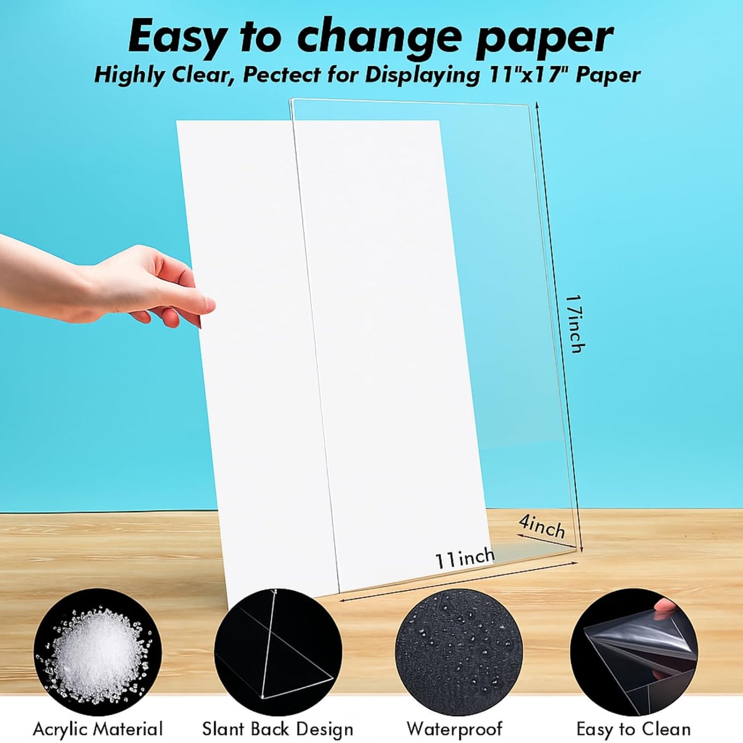 Qilery 8 Pcs 11 x 17 Inch Acrylic Sign Holder Clear Display Stand Frame Table Top Slant Back Plastic Sign Holder Flyer Document for Menu Workers Teachers Office School Desktop