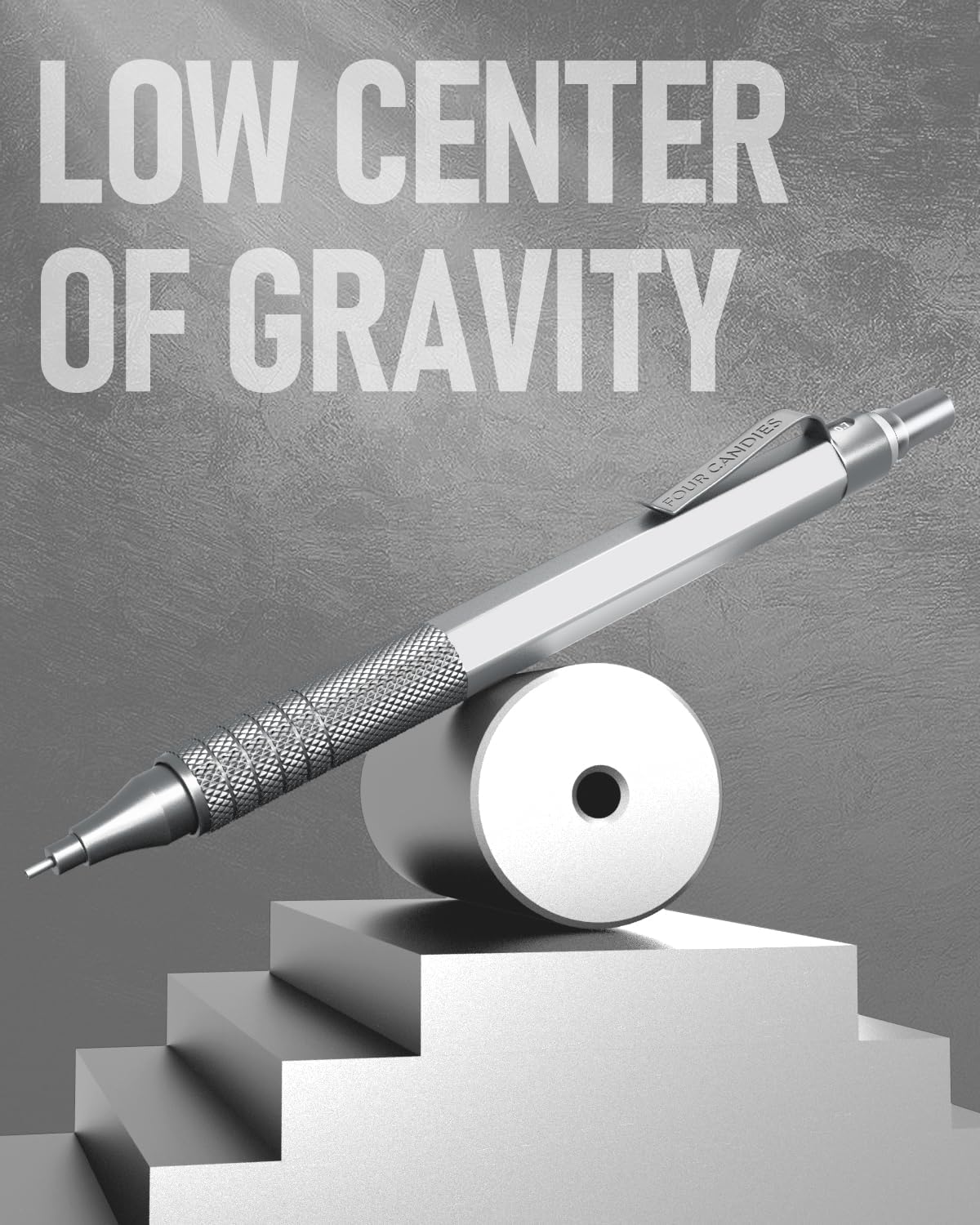 Four Candies 0.5mm Mechanical Pencil Set with Case, 3PCS Metal Artist Lead Pencil with 8 Tubes (480PCS) HB Lead Refills, 3 Erasers, 9 Eraser Refills For Engineer Art Writing Drawing Drafting, Silver