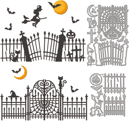 GLOBLELAND Halloween Gate Cutting Dies for Card Making Witch and Cat Cut Die for DIY Scrapbooking Journal Embossing Paper Craft Decor