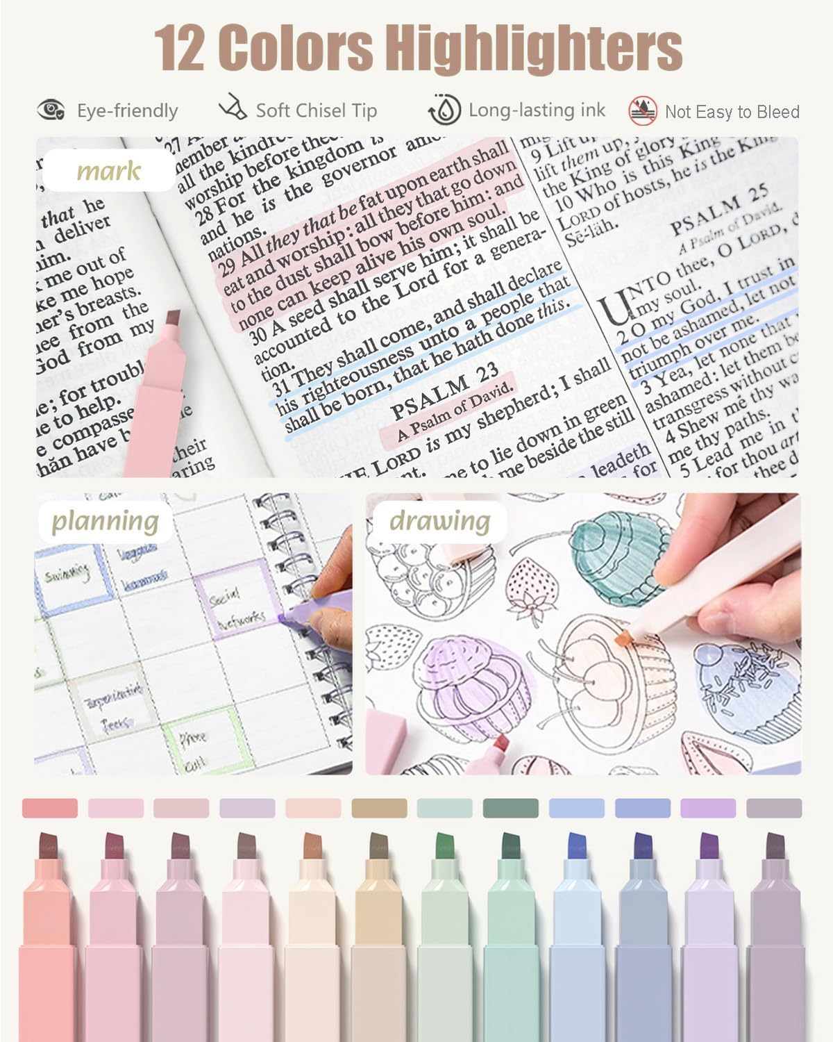 Four Candies 39 PCS Cute School Supplies with Pen Case for Girls - 5 Black Ink Gel Pens, 12 Pastel Highlighters, 6 Aesthetic Mechanical Pencils Set for Stationary College Essentials (Cream)