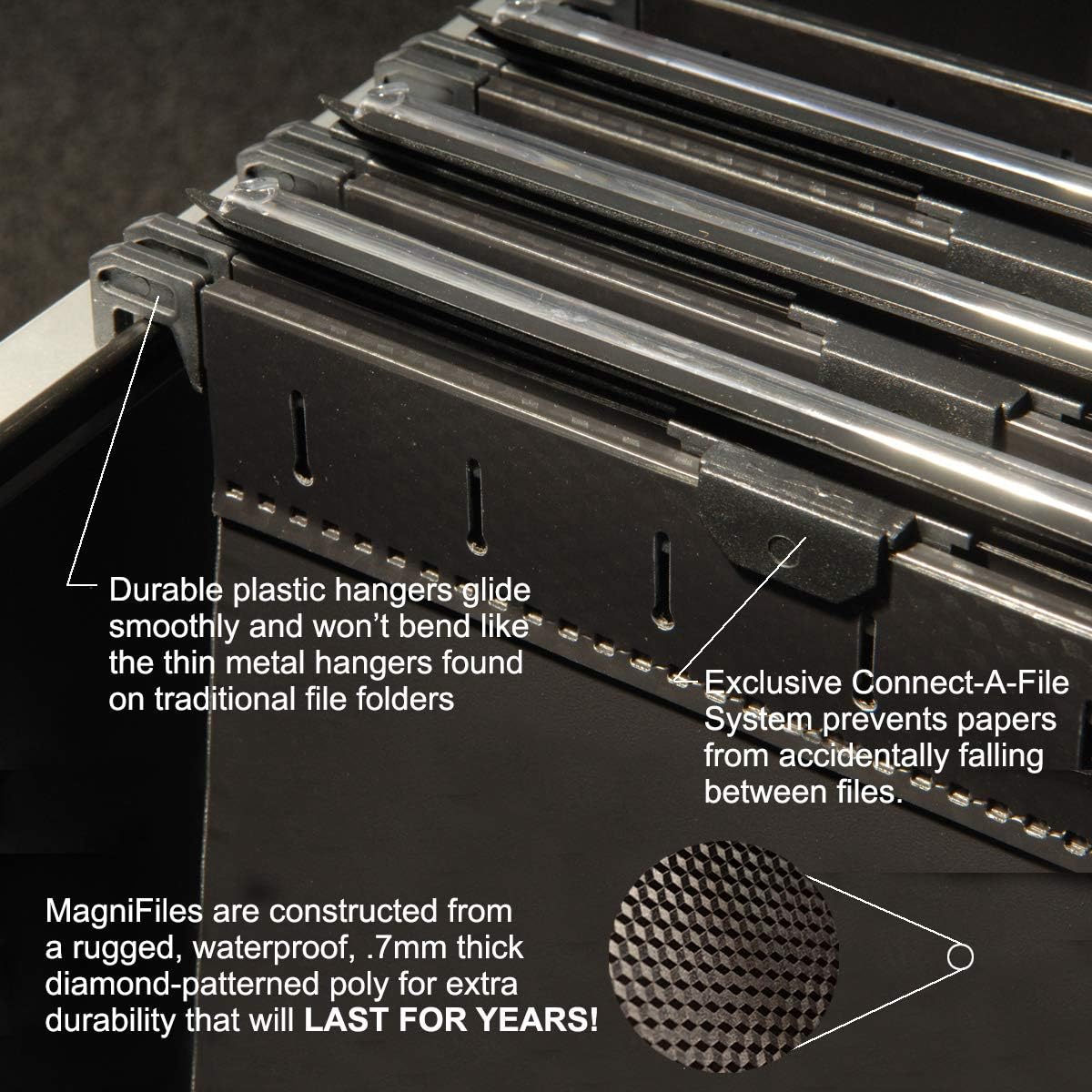 Ultimate Office MagniFile Hanging File Folders V Base Letter Size with 11 inch Magnified Indexes That Double The Size of Your File Titles to Find Files Fast. (Set of 10 Black)