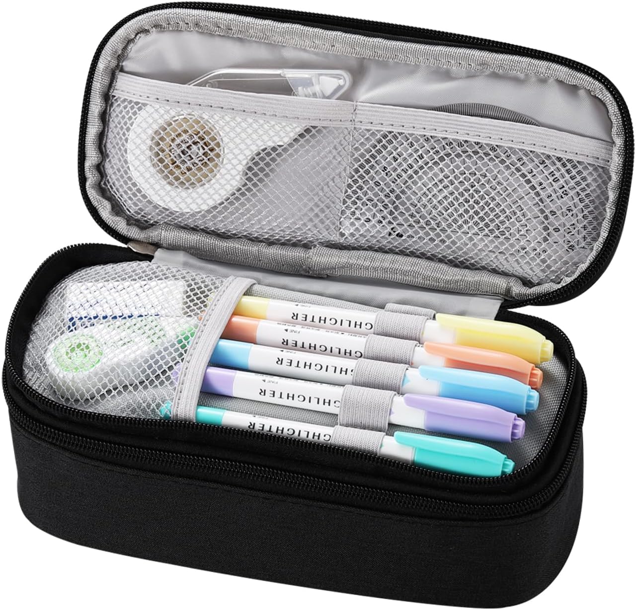 Dugio Large Pencil Case for Boys Teens Kids Pencil Bag with Zipper Pencil Pouch Aesthetic Pencil Pen Case Organizer for School Black