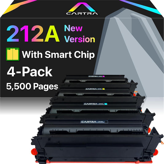 CARTRA 212A Toner Cartridges 4 Pack with Chip Compatible for HP 212A W2120A 212X W2120X for HP Color Laserjet Enterprise M555dn M554dn M555x M554 M555 MFP M578 Series Printer Ink (BK/C/Y/M).
