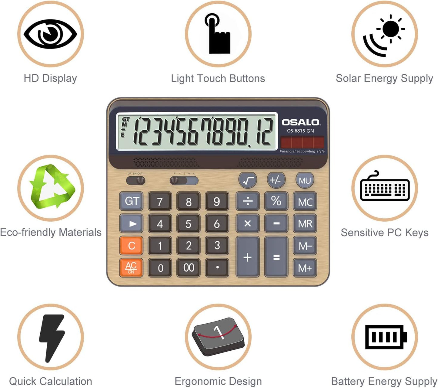 Desktop Calculator Extra Large 5-Inch LCD Display 12-Digit Big Number Accounting Calculator with Giant Response Button, Battery & Solar Powered, Perfect for Office Business Home Daily Use(6815GN-2pcs)