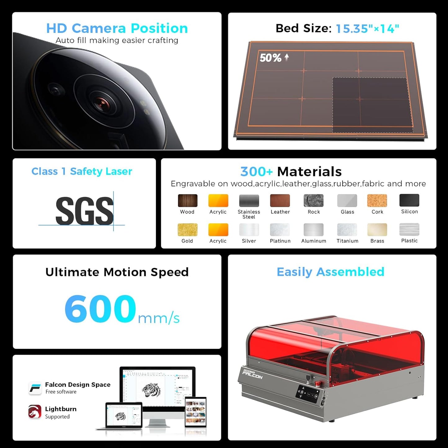 Creality Laser Engraver Faclon2 Pro S 40W Desktop Diode Laser Cutter and Engraver Machine with Enclosure,Smart Camera,Air Assist,Engraving Machine for Wood Acrylic Leather Stone Metal