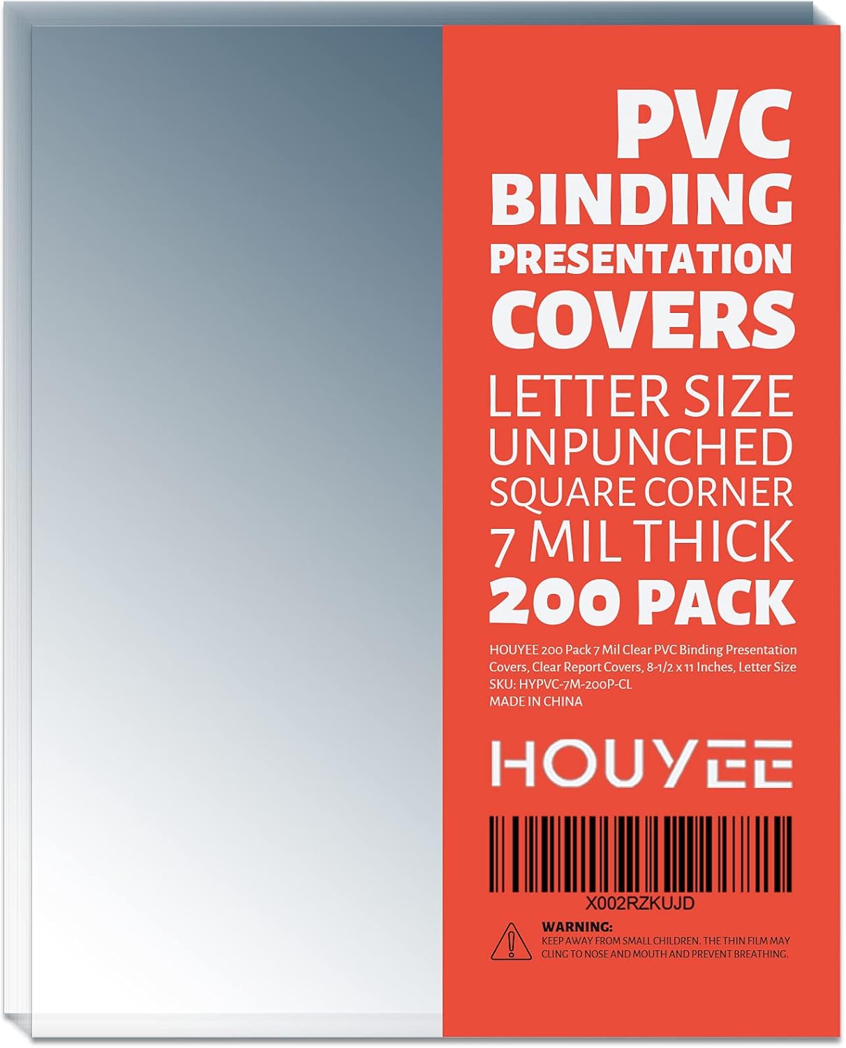 HOUYEE 200 Pack 7 Mil PVC Binding Presentation Covers, Clear Report Covers for Binding,8-1/2 x 11 Inches, Letter Size