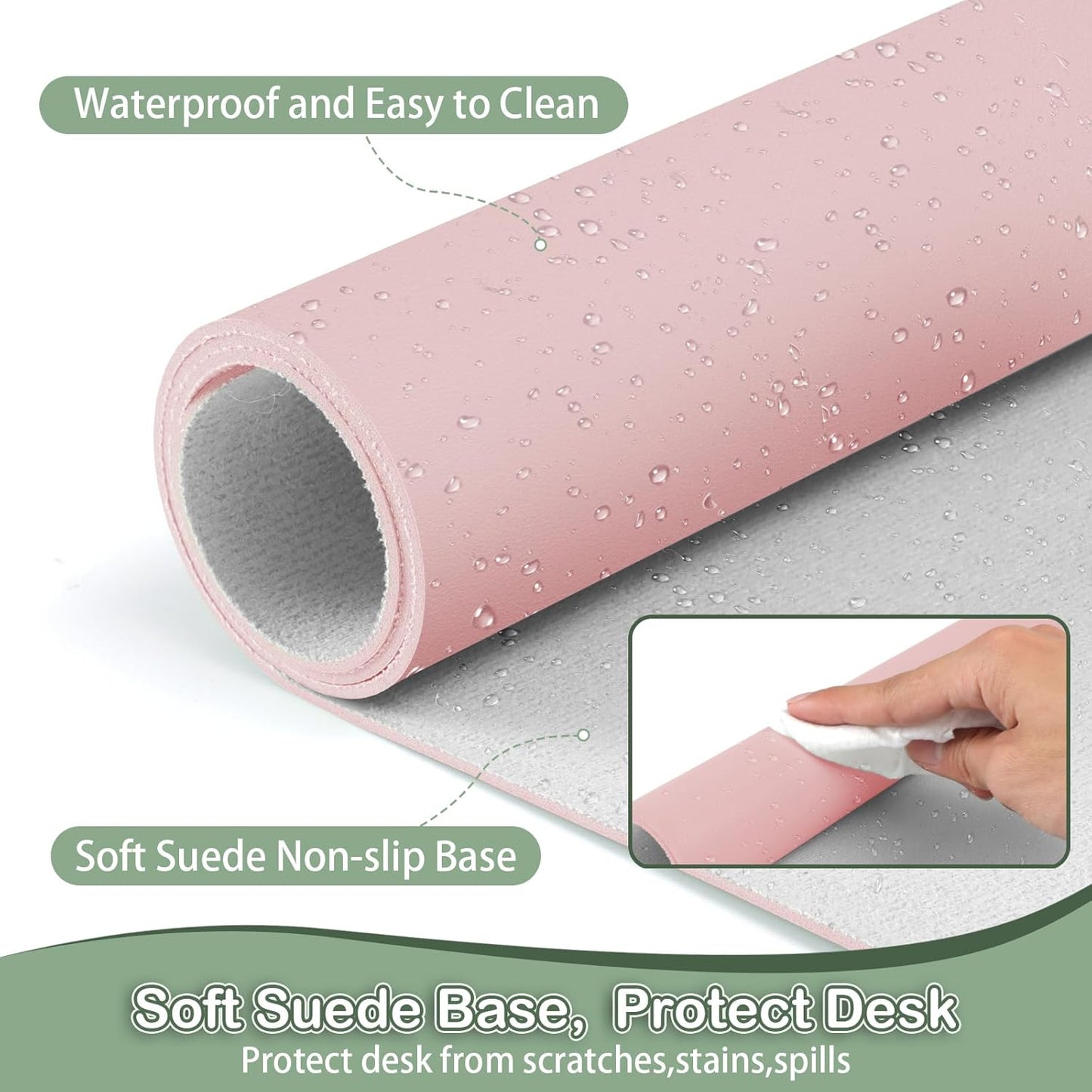 Boutilon Leather Desk Pad Protector,Non-Slip Mouse Pad,Laptop Desk Pad,Office Mouse Mat,Waterproof Leather Desk Blotter,Desk Writing Pad for Office and Home (S-Light Pink,24"x 14")