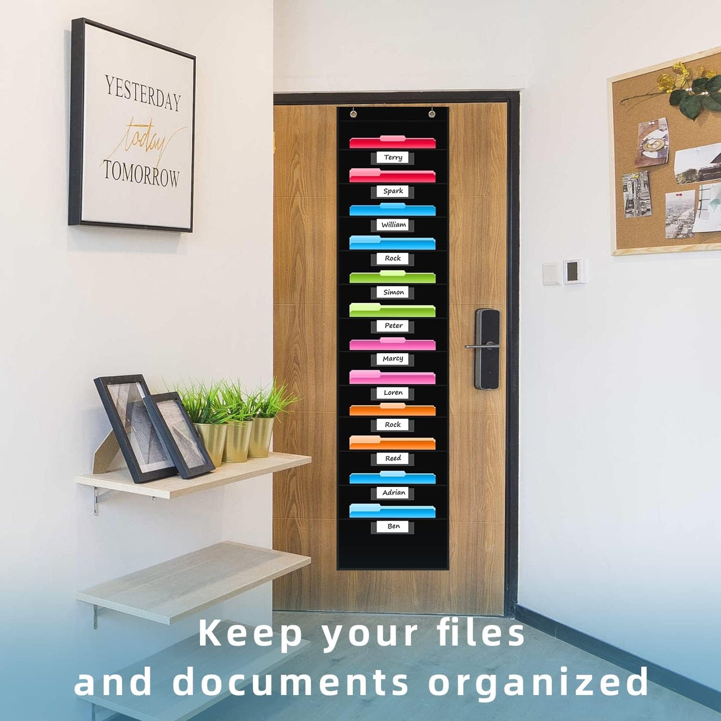 REGELETO 12 Pockets Storage Pocket Chart with 12 Nametag Pockets,Hanging Wall File Organizer for Classroom and Office, Organize Your Assignments, Files, Scrapbooks, Paper (Black)