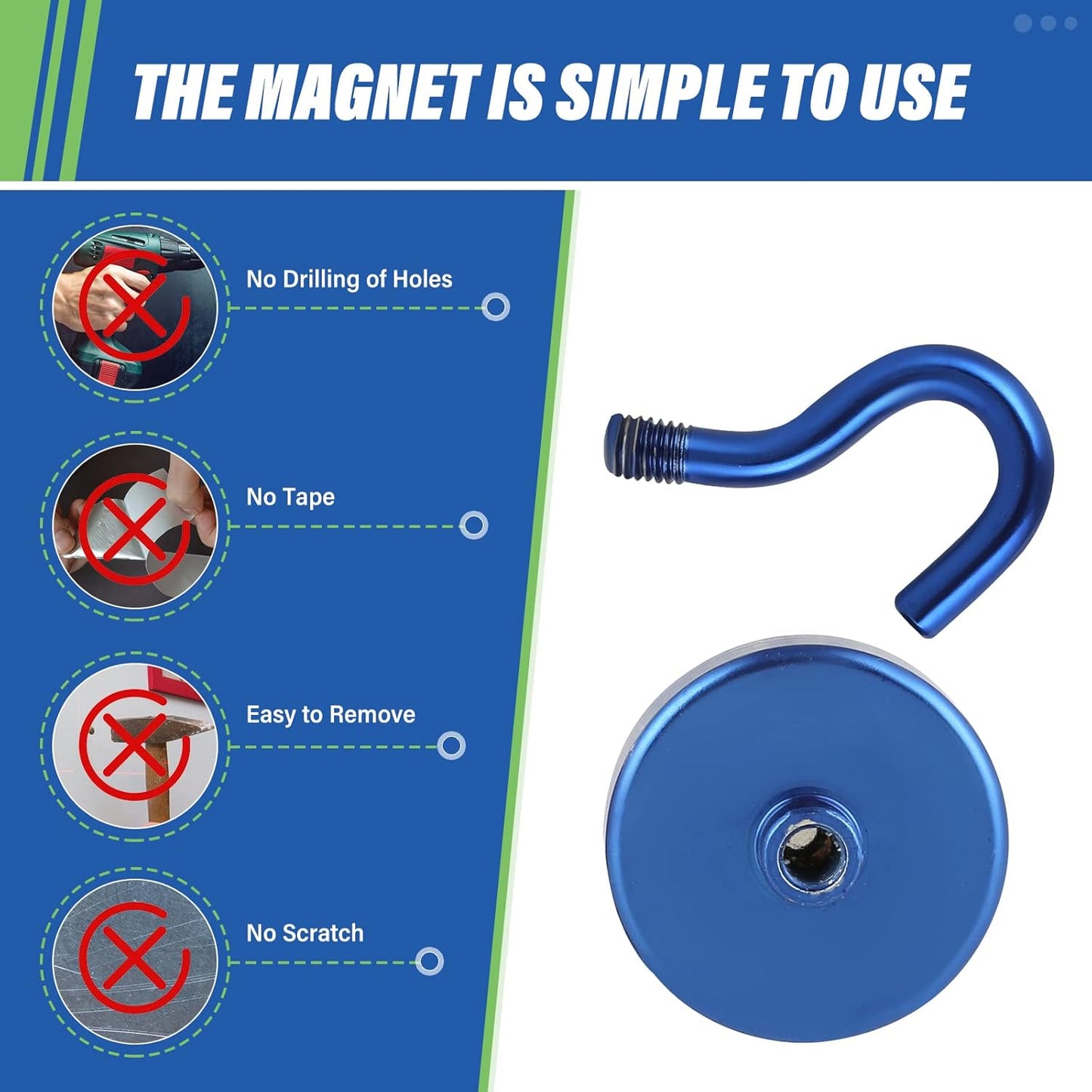 Neosmuk Magnetic Hooks Heavy Duty, Strong Magnet with Hook for Fridge, Super Neodymium Extra Strength Industrial Hooks for Hanging, Magnetic Hanger for Toolbox, Cruise, Grill(Navyblue,4 Pack)