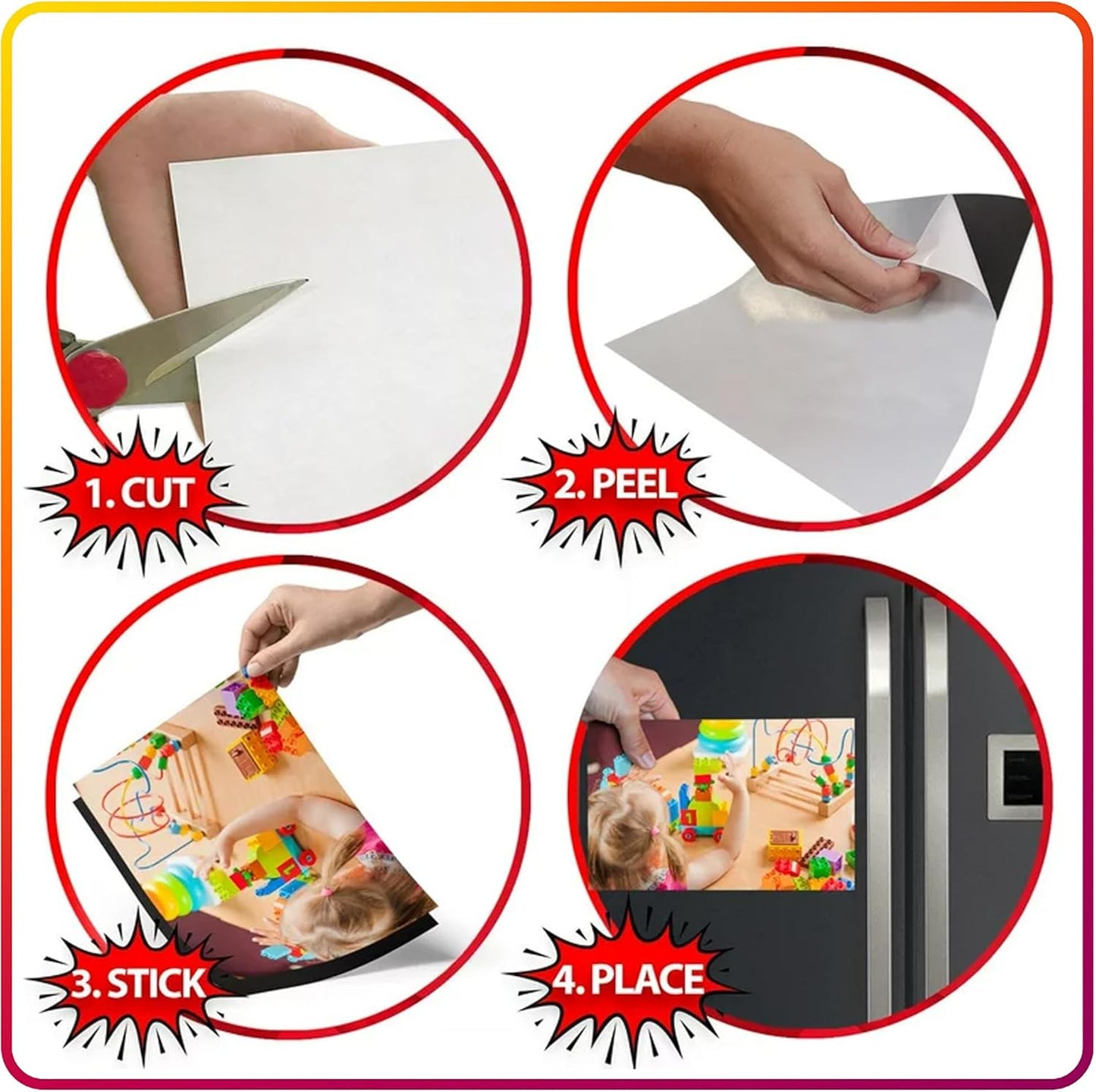 Magnetic Sheets with Adhesive Backing for Crafts, DIY. 4 Strong Craft Magnets 8.5" x 11" to Make Flexible Magnet Self Sticky Tapes, Strips, Squares, Sheet for School Classroom Board, Fridge, Photos