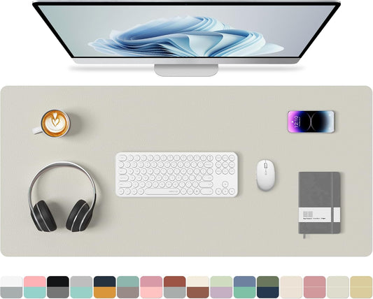 Aothia Double-Sided PU Leather Desk Pad - Non-Slip Large Mouse Pad & Desk Mat for Office, Home - Waterproof, Easy to Clean, Durable Dual-Sided Surface (Wall Gray, 23.6" x 13.7")