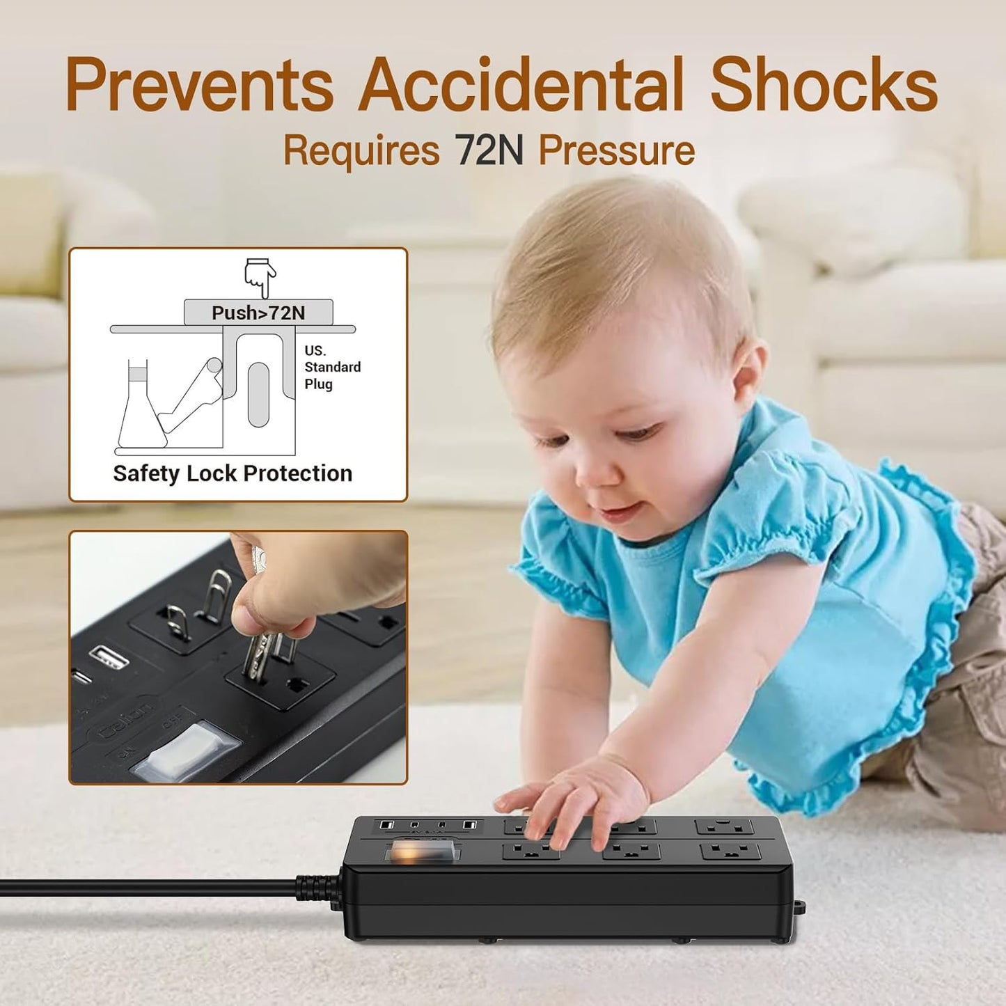 Outdoor Power Strip Weatherproof,Patio Waterproof Surge Protector with 4 USB Ports and 6 Outlets, 10 FT Extension Cord with Flat Plug,Shockproof Overload Protection,Mountable for Home Office Porch